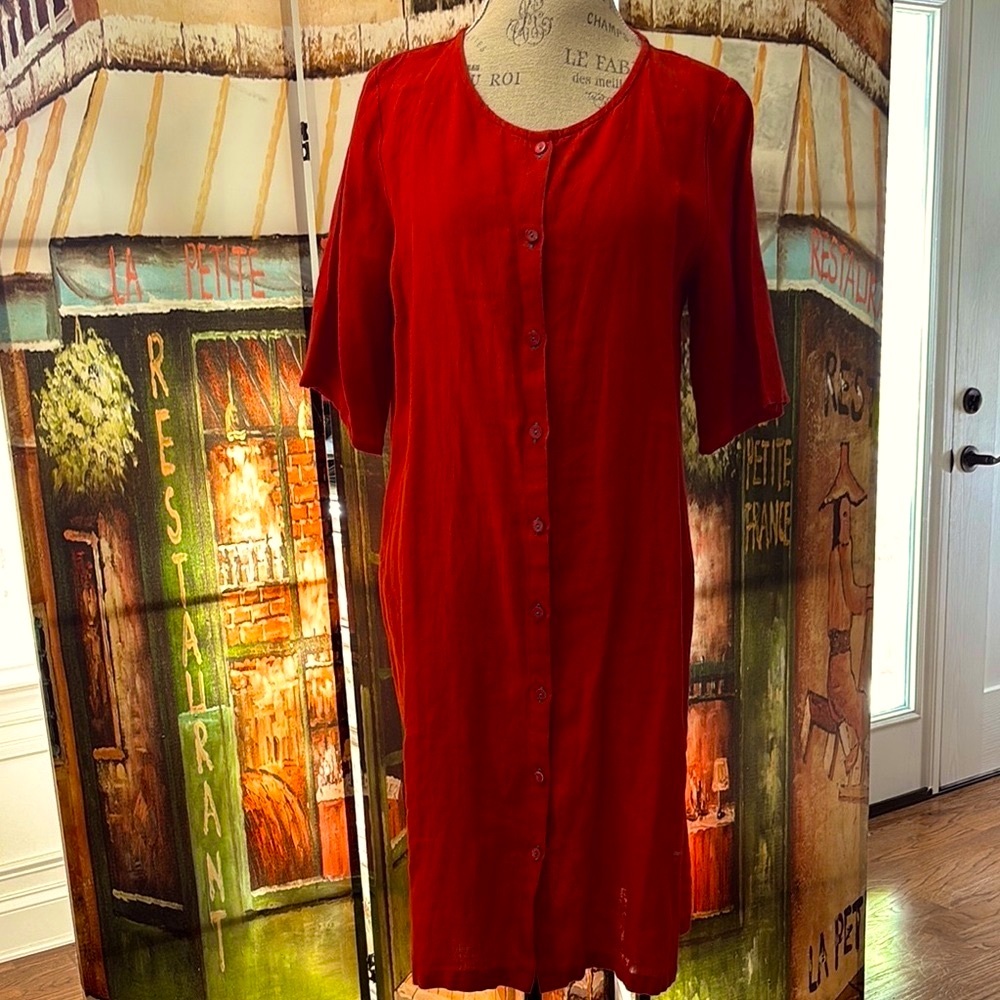 Gudrun Sjoden “Ester” Woven Linen Dress, Parrot Red, Size Medium